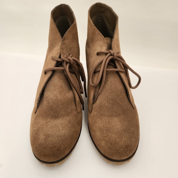 Kelsi Dagger Tan Brown Suede Wedge Lace Up Bootie Womens 8.5 - Picture 3 of 13